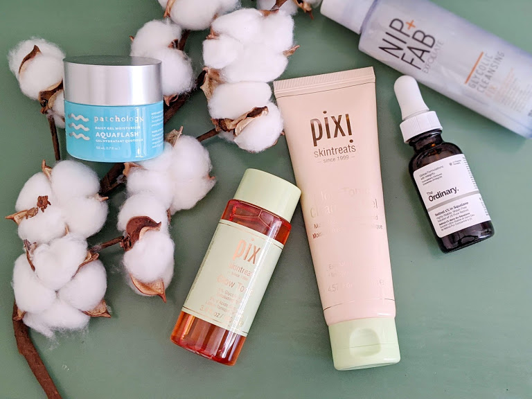 products next to a cotton branch