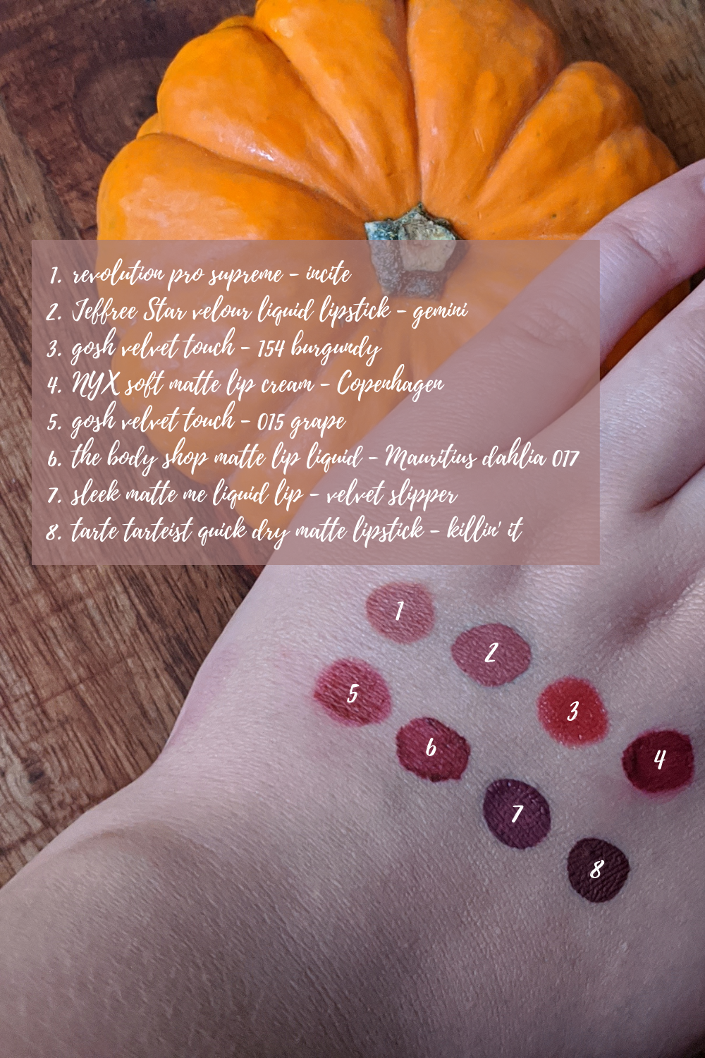 autumn lipstick swatches